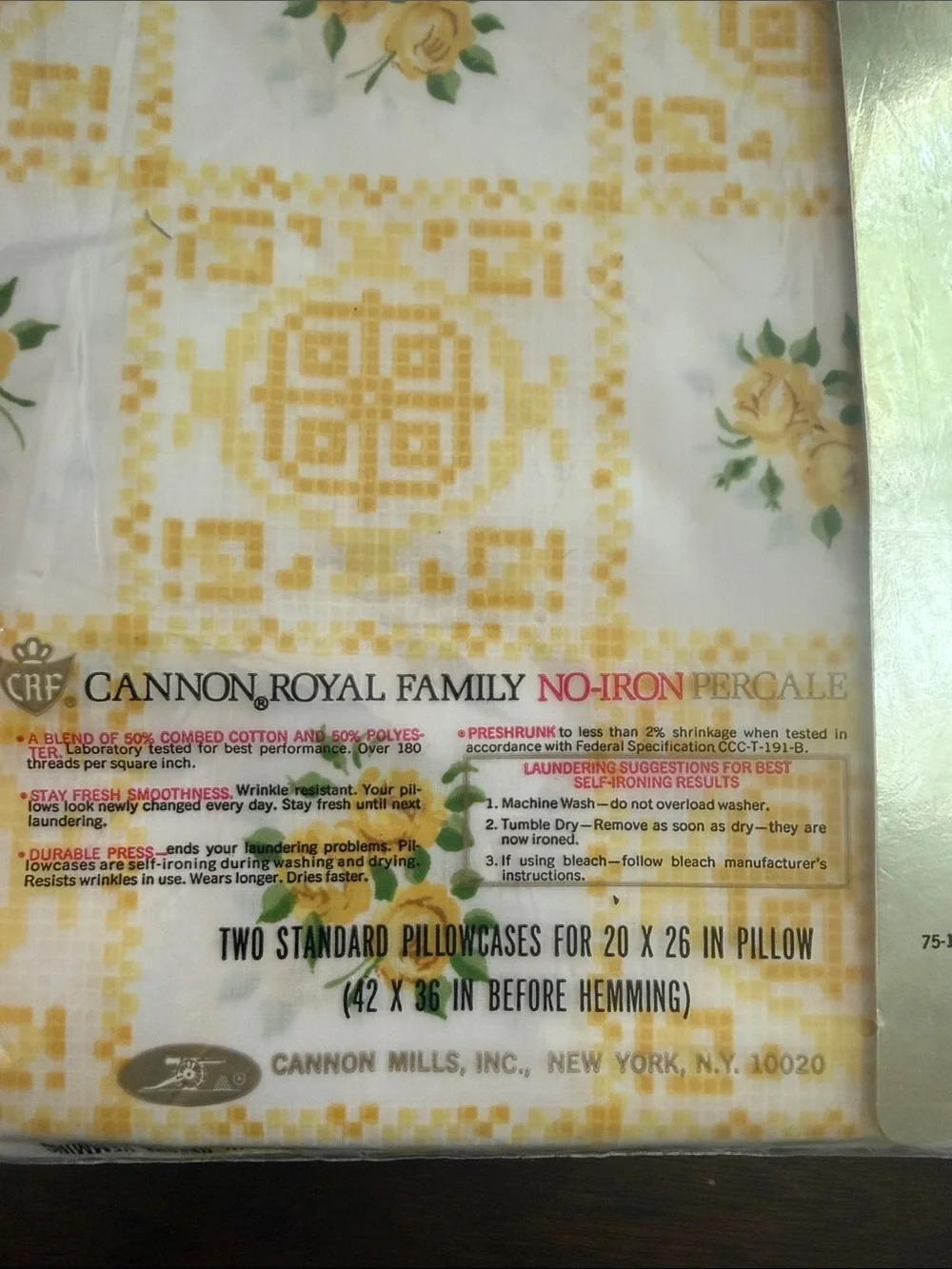 Brand New Sealed Vintage Cannon Royal Family Floral Yellow Full Flat Sheet